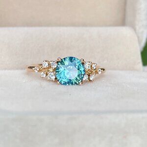 Natural Teal Sapphire Engagement Ring 14K Rose Gold